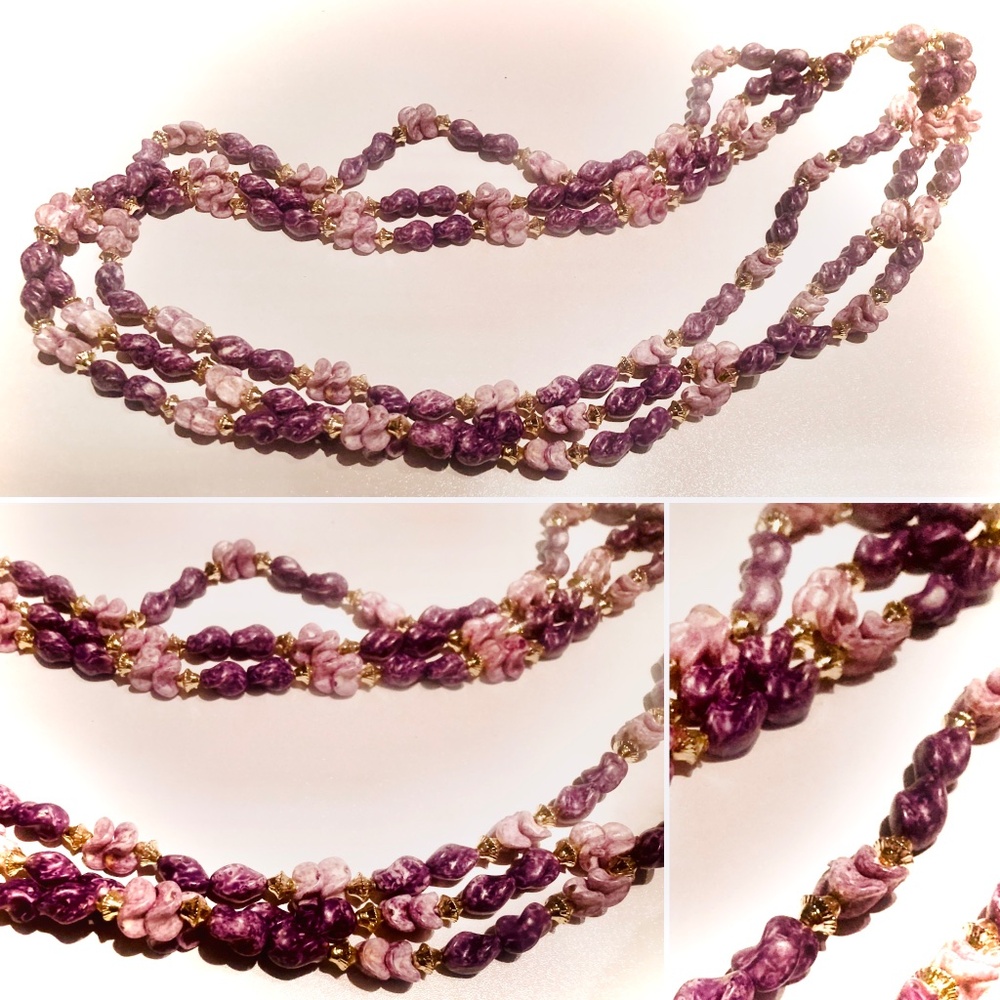 Eggplant and Lilac Purple Multi-Strand Beaded Necklace